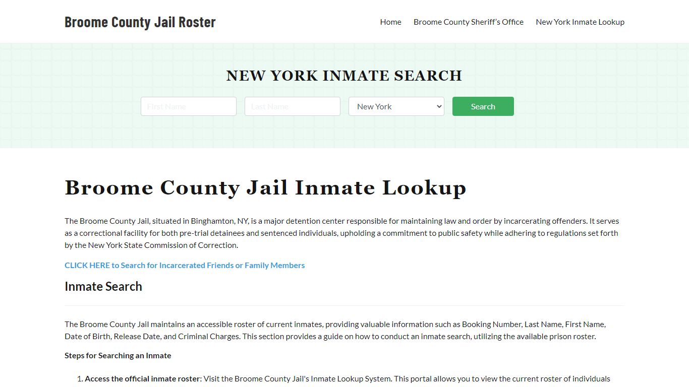 Broome County Jail Roster Lookup, NY, Inmate Search
